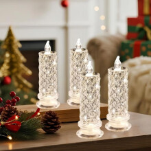 Bougies LED en cristal Rose Shadow, bougies piliers sans flamme à effet vacillant avec projection de rose pour la décoration de mariage et de la