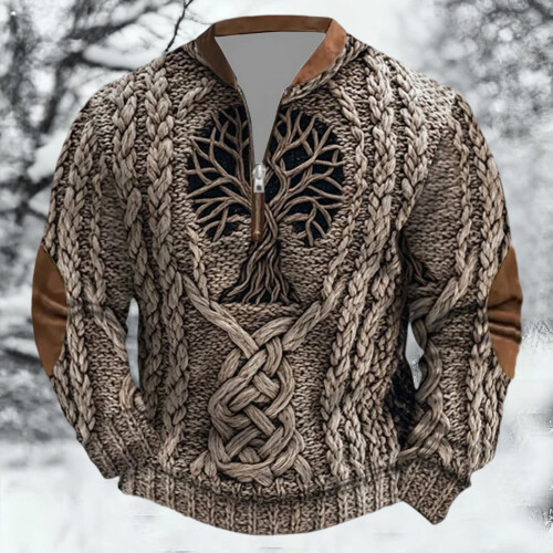 Age Norse Mythology Midweight Pullover Sweater For With Half Zip Neck Design