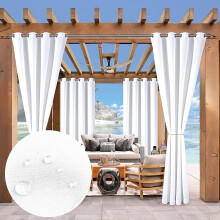 Outdoor Curtains for Patio 52 x 96 Inch Waterproof Grommet Light Blocking Curtain, White, 2 Panels