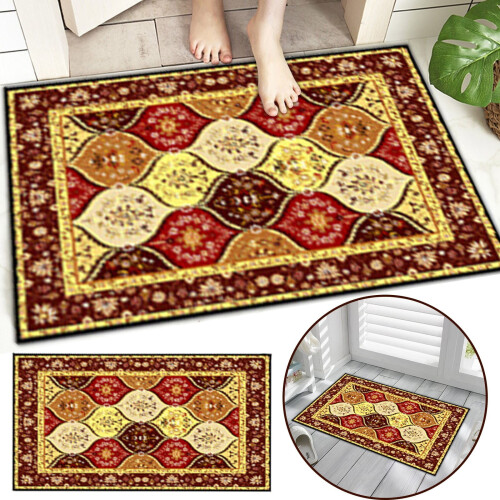 Παραδοσιακό χαλί Boho Vintage Oriental, 15"x23", με χαμηλό πέλος και επένδυση από καουτσούκ –