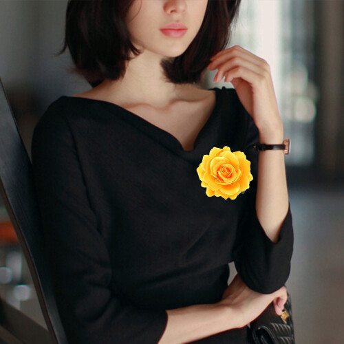 Κλιπ μαλλιών Minkissy Yellow Rose Flower με καρφίτσα, αξεσουάρ λουλουδιών για γάμους, χορούς