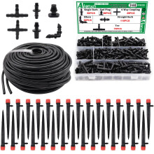 100FT 1/4" Drip Irrigation System Kit, Automatic Watering System, DIY Automatic Irrigation Equipment Set for Greenhouse, Garden, Yard, Lawn