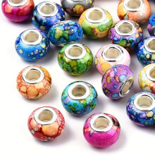 Watercolor Resin Rondelle Beads with Silvery Brass Core 100