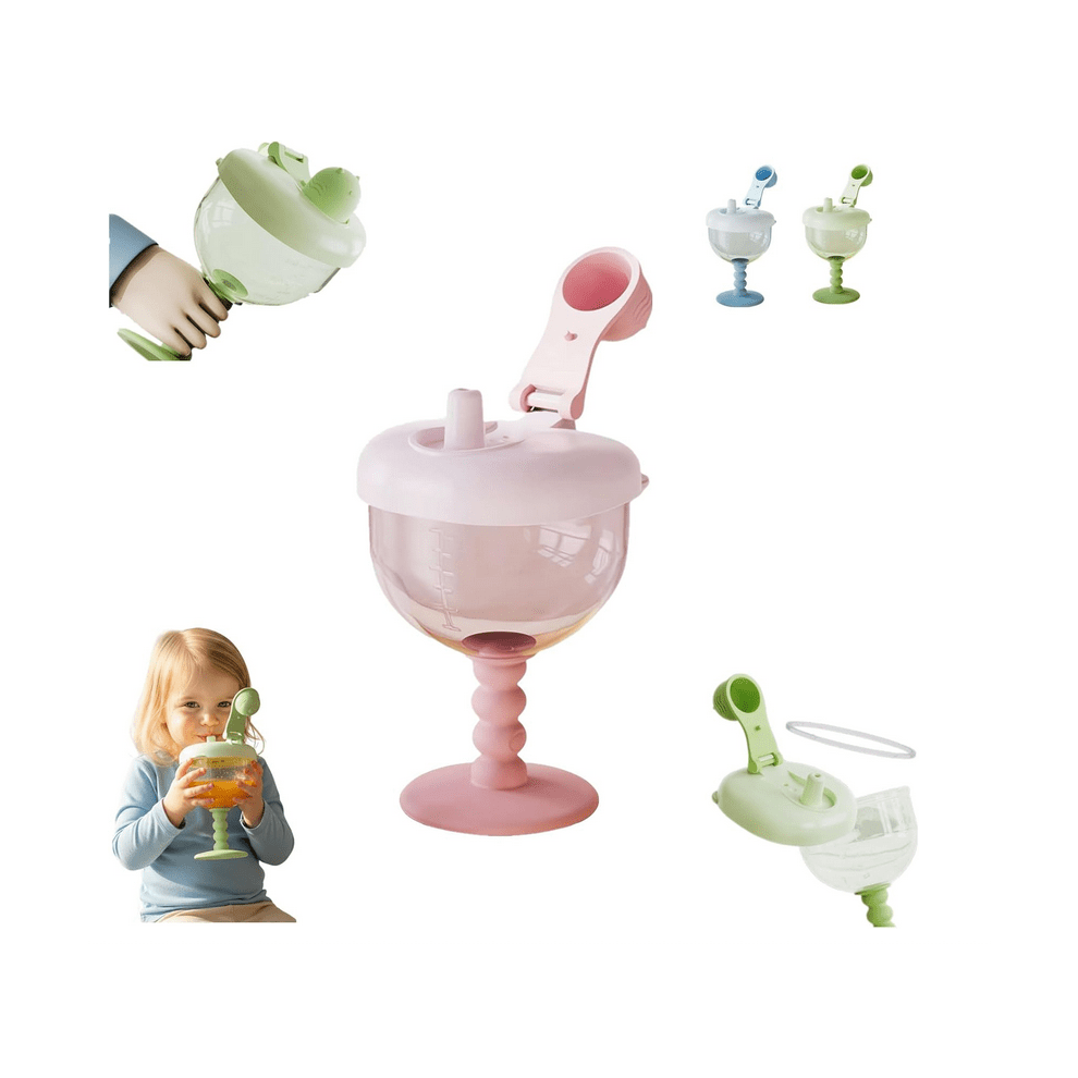 Cute No-Spill Goblet Cup With Lid, Leak-Proof Sippy Cup For Toddlers 12M+, Easy-Grip & Measurement Marks – 2Pcs (Pink) Pink