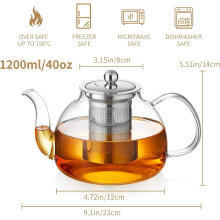 40oz-os boroszilikát üveg teáskanna infuzorral, tűzhelyen és mosogatógépben mosható, kompatibilis a kimért teával