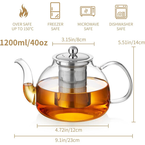 Τσαγιέρα από βοριοπυριτικό γυαλί 40oz με εγχυτήρα, κατάλληλη για εστία και