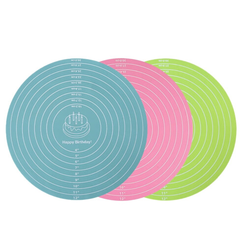 Non- Silicone Baking Mats, 3-Pack Assorted Colors, Reusable Cake Decorating Turntable Mats