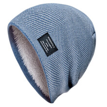 Pánska obojstranná pletená čiapka beanie, 100 % akryl, modro-biele farebné bloky, rebrovaná textúra, teplá zimná čiapka na jeseň a zimu