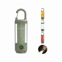 Wiederaufladbare LED-Mini-Campingtaschenlampe von ZCR, tragbare Outdoor-Lampe mit Haken, warmes Weißlicht und rotes Licht, 6 Modi, mit Signalblitz.