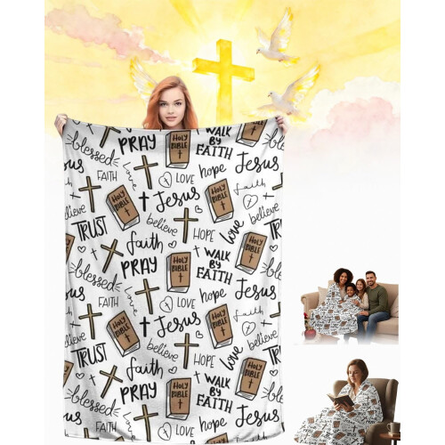 Christian Bible Throw Blanket with Inspirational Verse,
