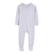 Pyjama grenouillère doux en viscose de bambou pour bébé, fermeture éclair, couleur unie, combinaison longue pour nouveau-né, 0-24 mois