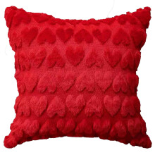 Funda de almohada cuadrada con estampado de corazones de felpa
