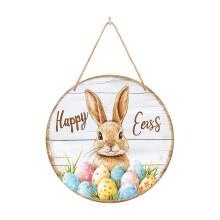 Décoration murale/porte de Pâques en bois avec œufs colorés et lapin – Style rustique, 20 cm – Parfaite pour les fêtes de printemps
