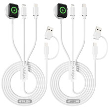 Pacote com 2 cabos de carregamento USB-C/A 3 em 1 (1,2 m) – Carregamento rápido para iWatch Series 10/Ultra/SE/9-1 e iPhone 16-13/SE/Galaxy S25;