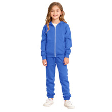 Conjunto de moletom infantil feminino, blusa com capuz e zíper + calça jogger, roupa esportiva casual para outono/inverno, azul celeste, 6-7 anos,