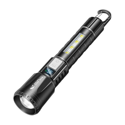 LED Flashlight with Hook, Telescopic Zoom & Side Light