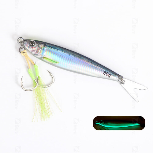 2er-Set leuchtende Angelköder, Jigs, 40 g/60 g/80 g, mit Blinker und Haken