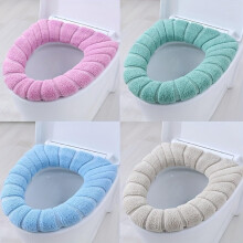 Housse de siège de toilette en tissu doux, épais, chaud, extensible et lavable pour sièges de toilette ronds et ovales standard (bleu)