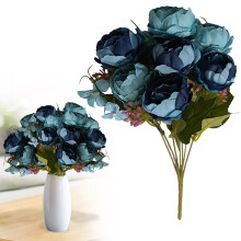 Artificial Peonies – Small Silk Fake Flowers for Home, Table, Wedding & Party Decor (Blue)