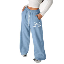 Calça feminina, modelo jogger com laço e cordão, leve, perna reta, confortável para relaxar, roupa escolar infantil, Z02 Azul, 6-7 anos.