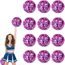 12pcs 10" Metallic Foil Cheer Poms with Handle & Flowers – Compatible with Cheerleading, Dance, Sports & Parties