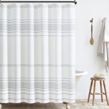Sprchový záves béžový s boho štýlom, čierny s geometrickými pruhmi, vodeodolný, 60x72", 12 háčikov, rustikálna vintage dekorácia do