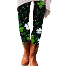 Damen-Leggings „Sternennacht“ mit Kleeblattmuster, weiche Leggings mit Kleeblattprint, dehnbare Yogahose für Freizeit und Alltag, Grün, Größe