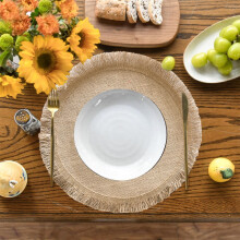 Jute Tassel Placemats, Boho Braided Woven Round Table Mats & Coasters for Home, Wedding, Farmhouse, Christmas, New Year, Easter (14.96", 1PC)