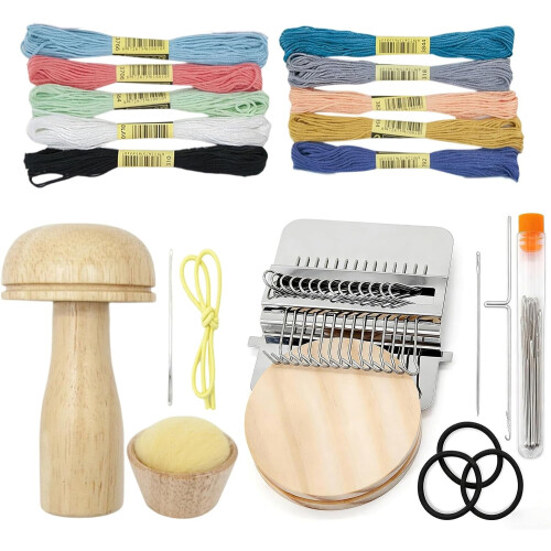Strickflicken-Set mit 14-Haken-Mini-Stopfwebstuhl