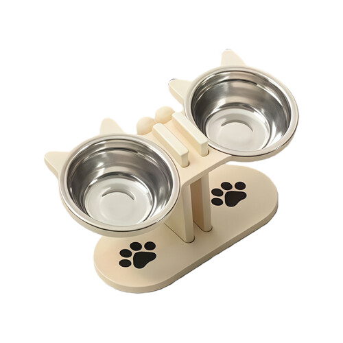 Elevated Pet Feeder Food Water Bowls Adjustable-double bowl log