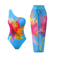 Women's high-cut one-piece swimsuit with detachable cover-up