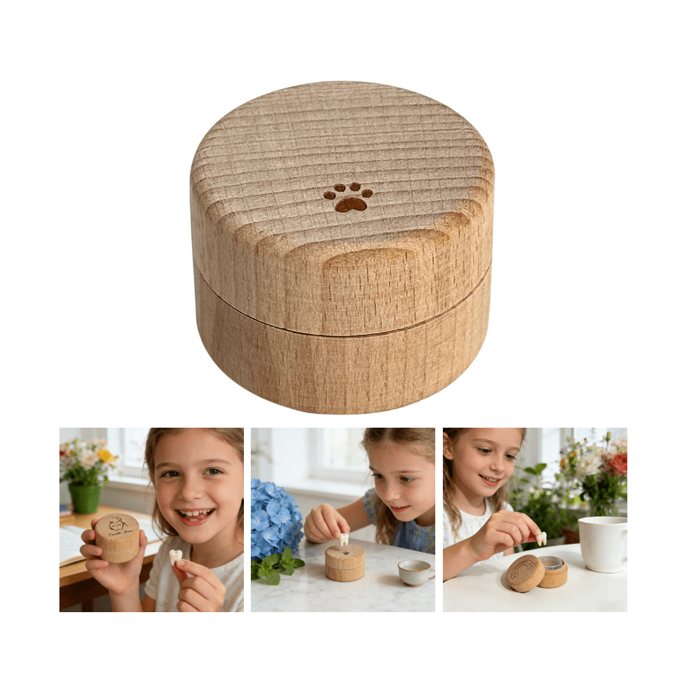 Natural Wooden Tooth Keepsake Box for Kids - Baby Teeth, Umbilical Cord & First Hair Memory Storage, Compact Lidded Memento Case - (C)