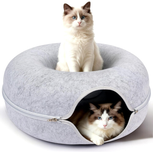 Peekaboo Cat Cave Bed – Scratch-Resistant Donut Tunnel