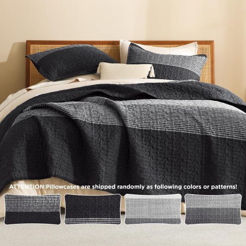 Queen Stripe Patchwork-teppesett, 3-delt mikrofiber 1