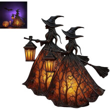 Halloween-noitalamppu, goottilainen lasimaalaus-LED-hattuyövalo – aavemainen käsintehty pöytävalaisin koti- ja juhlakoristeeseen (1/2 kpl)