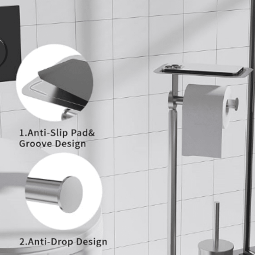 Fritstående toiletpapirholder med hylde, rustfrit stål 2