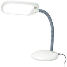 Lampe de bureau LED HomeConcept – Lumineuse, spectre complet, intensité variable, 12 W, 6 400 K, amande et gris, col de cygne réglable,