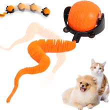 Interaktiv kattbollleksak, smart automatisk rullande leksak med plyschsvans och LED-lampor, hinderundvikande jaktleksak, 8,3 cm, orange