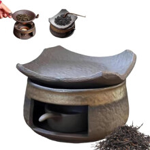 Wood Grain Tea Warmer Set with 10 Heat-Resistant Plates