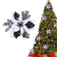 Poinsettia artificiel pailleté, 14,5 cm (5,7 pouces)