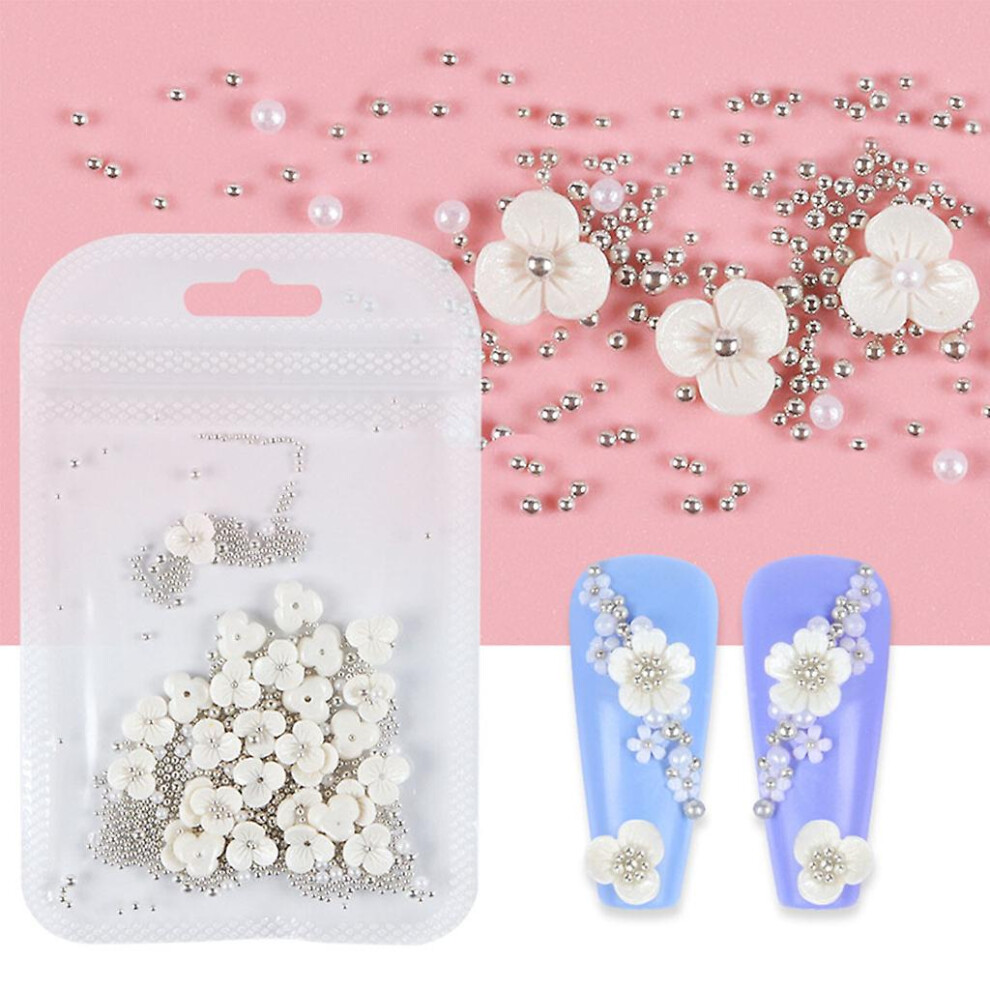 Silver Caviar Beads For Nails Flower Nail Charms Nail Art Stud Bead 3D