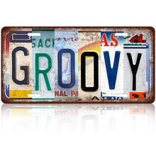 Plaque d'immatriculation murale vintage en métal style groovy, 30 x 15 cm