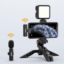 Spring Video Kit with Wireless Mic for Phone – LED Light, Tripod, Phone Holder, Compatible with Laptop/Tablet/Camera
