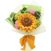 Bouquet de roses et de fougères au crochet, fleurs artificielles marron et vert