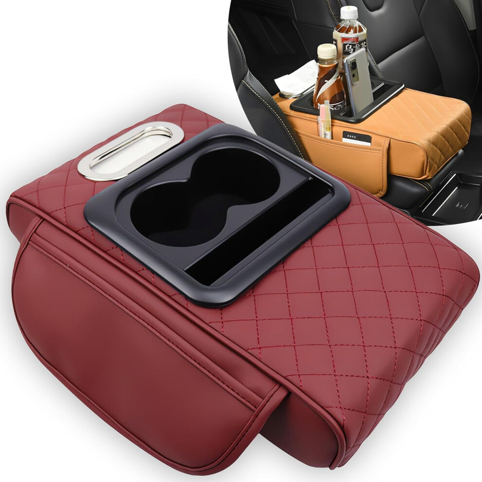Multifunctional Waterproof Pu Leather Car Armrest Box Mat & Cushion With Storage, Fits Most Cars, Suvs, Trucks 9422877825486