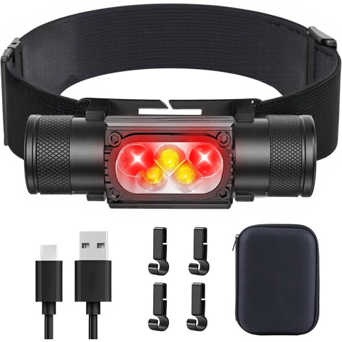 Rechargeable LED Headlamp 1500 Lumen with Red Light