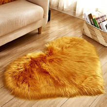 Fluffy Heart Shaped Faux Sheepskin Rug, Shaggy Faux Fur Area Rug for Living Room/Bedroom – Orange, 15.7'' x 19.7'', Valentine's & Coquette Decor