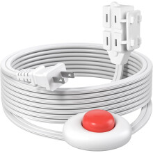 KitchenK 12ft Extension Cord with Footswitch, 3-Outlet, On/Off Switch, for Christmas Tree & Holiday Decor—White, compatible with standard US outlets