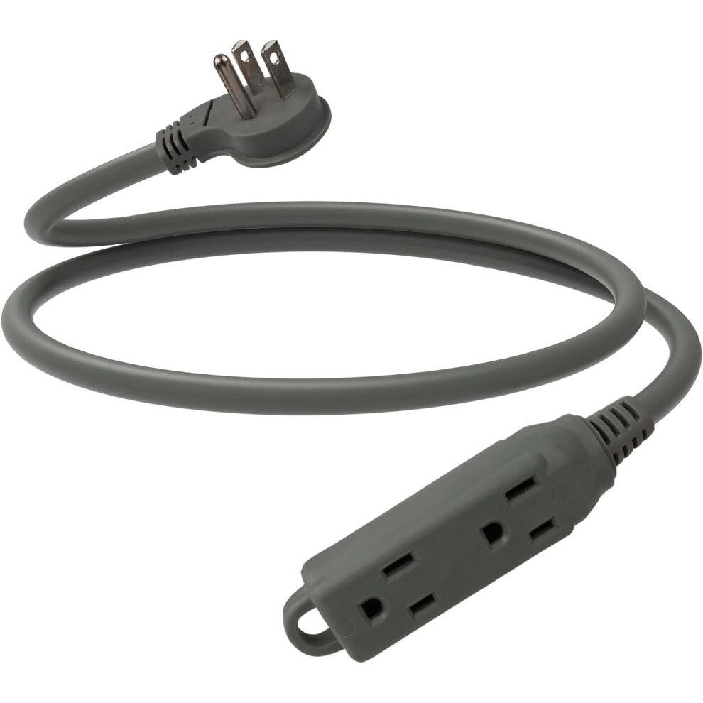 Low Profile 3 Ft Flat Plug Extension Cord - 16 Awg 3 Prong Grounded Cable With 3 Outlets, Perfect For Indoor Use, Grey, Ul Listed 9402001078681