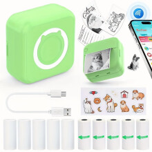Mini Thermal Sticker Printer with 1 Roll Paper, Wireless Portable Receipt Printer for Photos, Diaries, Notes & Memos